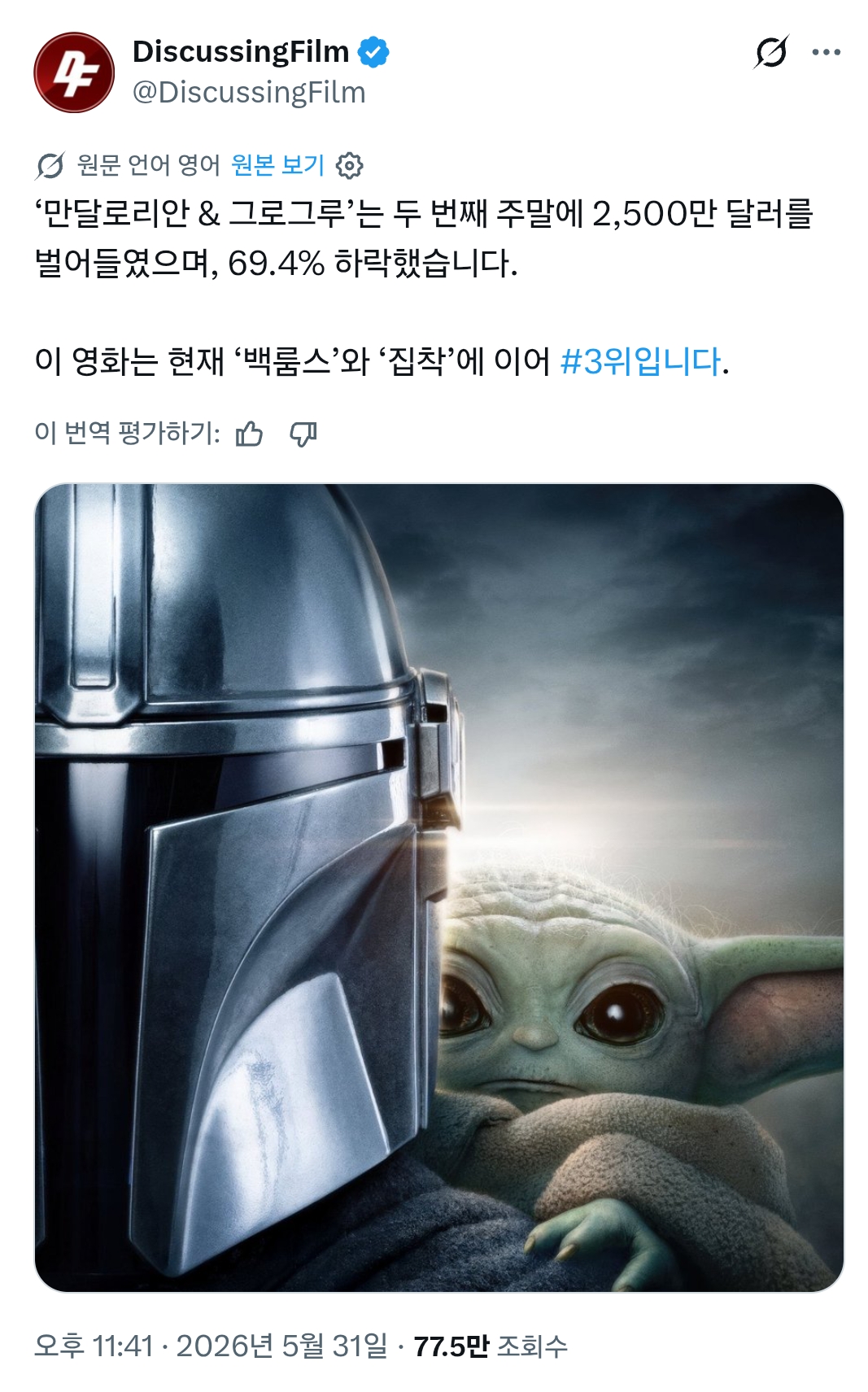 손익 건지기도 힘든 상황인 "만달로리안과 그로구"