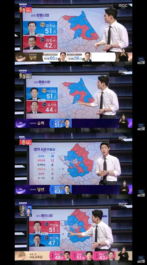 수도권과 강원도 권역별 실시간 개표현황