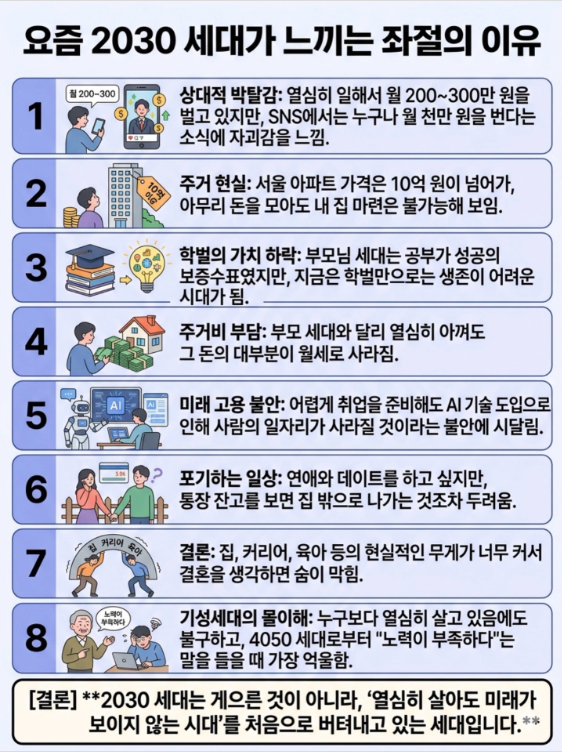 요즘 2030 세대가 느끼는 좌절의 이유
