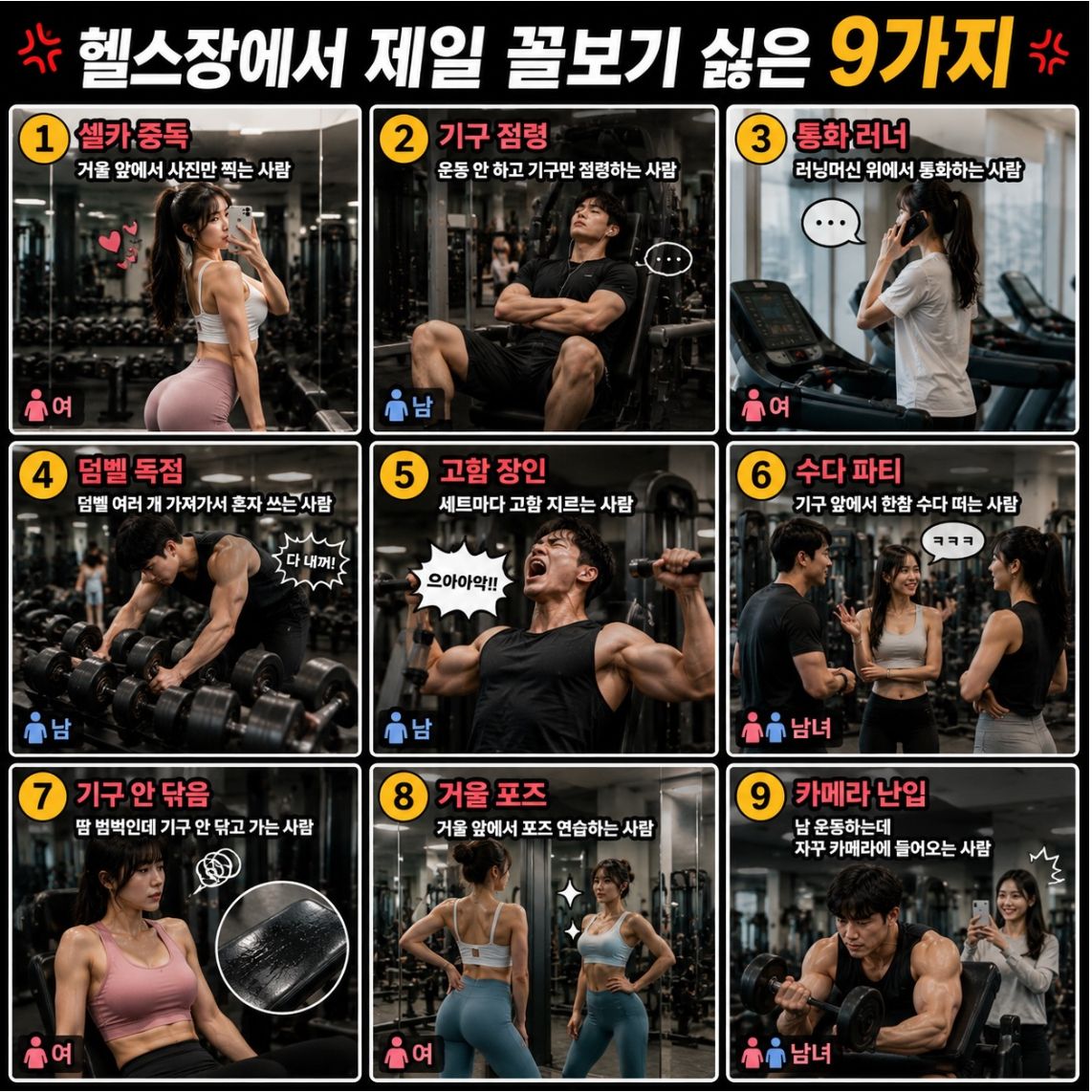 헬스장에서 꼴보기 싫은 9가지