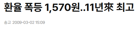 달러 환율 금융위기때 기록 갱신 직전