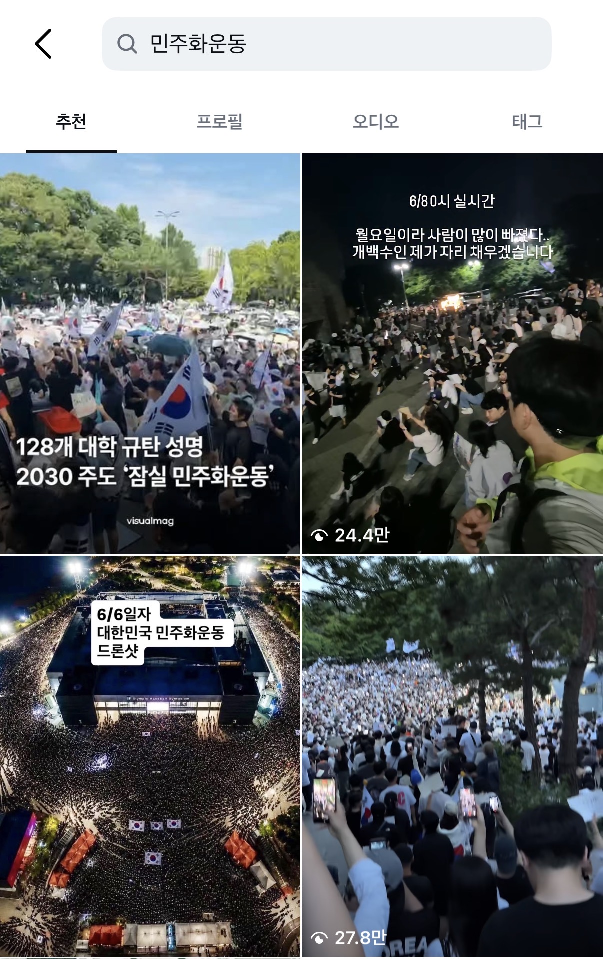 자신들이하는 시위가 민주화운동이라고 주장하는 그들