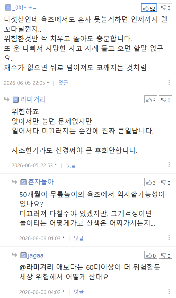 댓글로 위험하다 vs 괜찮다 거의 반반 갈리는 다섯살 남아 욕조놀이
