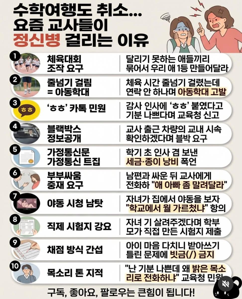 교사들 힘들게하는 진상충들 진상방법들..