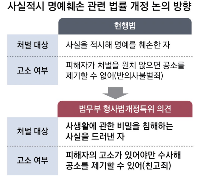 [단독] ‘사실적시 명예훼손’ 처벌대상 축소 추진