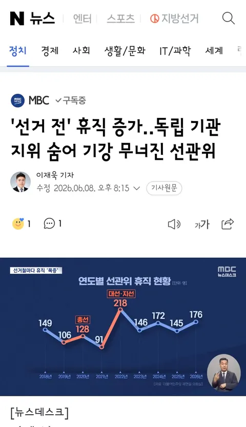 오늘 선관위 단독 기사들
