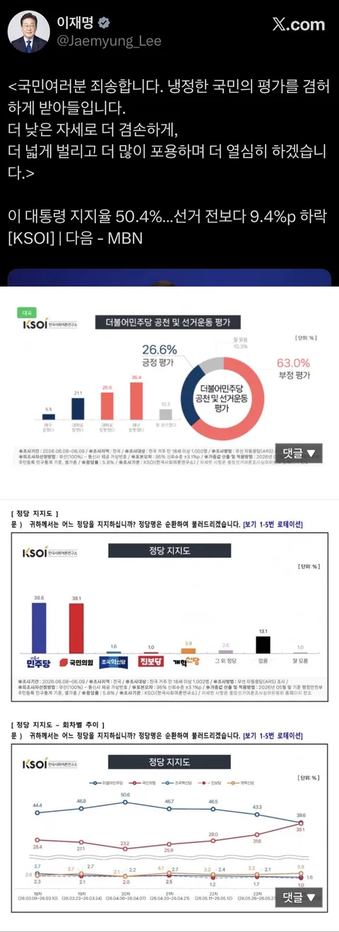 이재명 대통령의 사과가 너무 안타깝습니다.