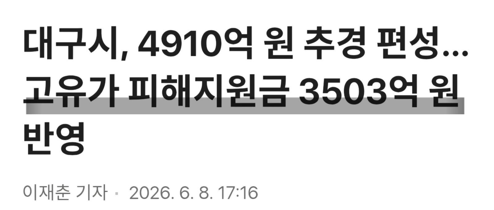 대구시 민생지원금 반영