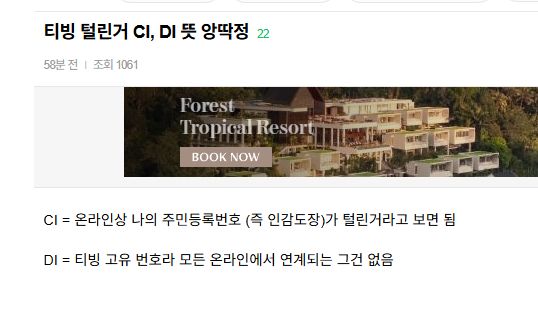 티빙 털린거 CI, DI 뜻 앙딱정