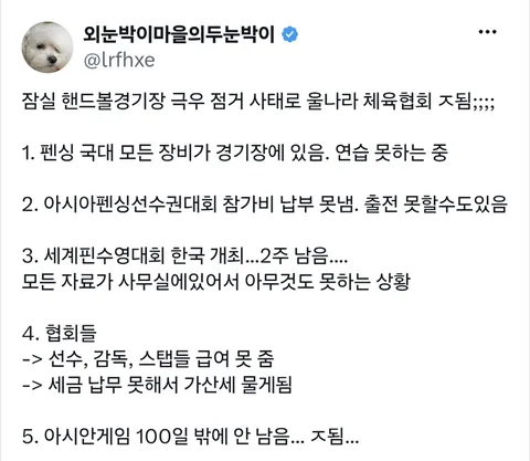 체육 국대 선수들이 피해 입는데 올공시위 존중한다는 대한체육협회
