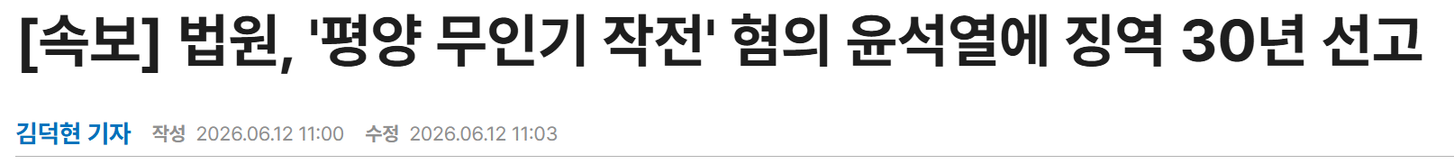 평양 무인기 윤석열,김용현 30년 선고