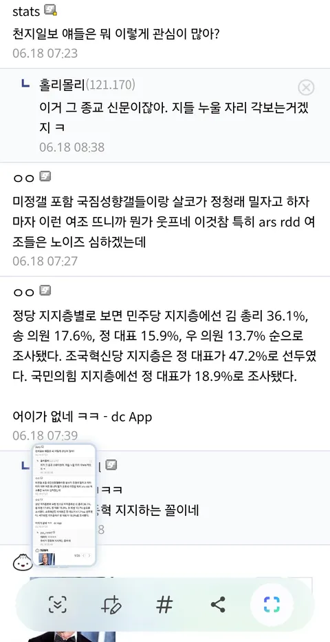 오늘 발표된 차기 당대표 조사