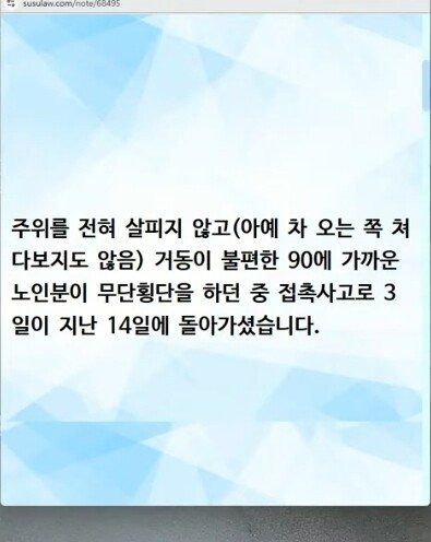 운전자가 억울하다는 90대 무단횡단 사망사건