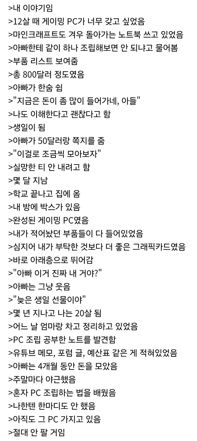 12살 때 가지고 싶었던 게이밍 PC를 아빠가 사줌.