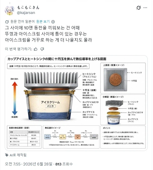 꽝꽝 언 아이스크림 위에 히트싱크를 올려놓으면 빨리 녹을까.