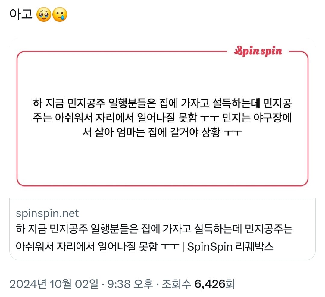 흔한 야빠와 다를게 없는 경기보는 뉴진스 민지