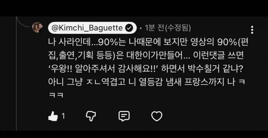 악플보고 댓글 단 유튜버 프랑스 아내