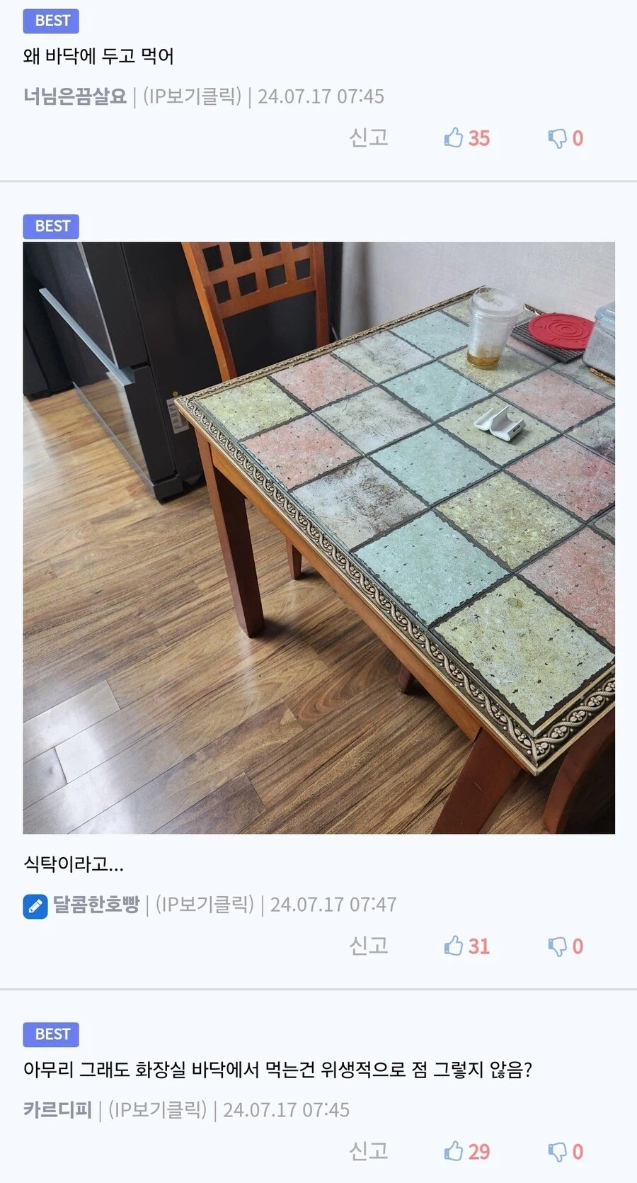루리웹 햄버거를 화장실 바닥에서 먹는 남자