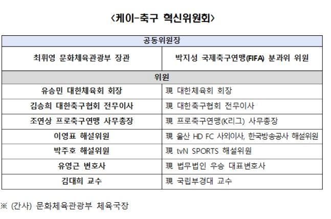 'K-축구혁신위' 출범...박지성-최휘영 장관 공동위원장