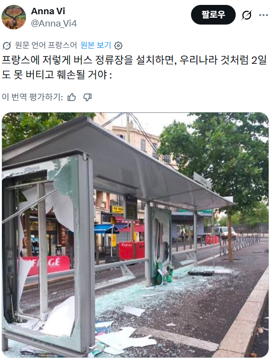 한국의 버스 쉼터에 대한 프랑스 및 여러나라 반응