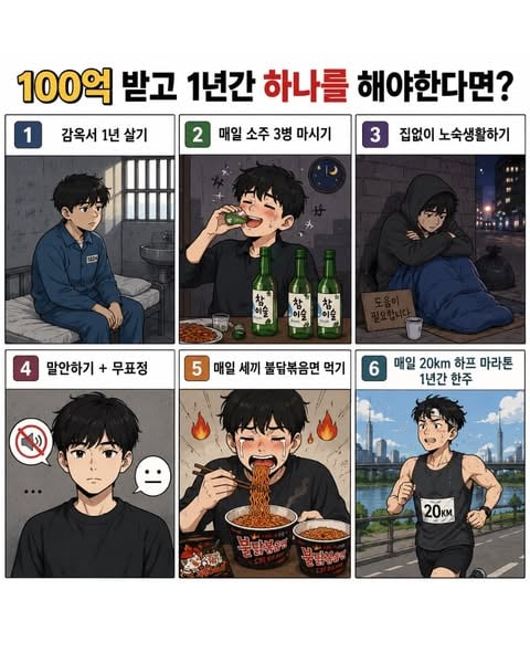 1년에 100억받고 이중 한가지를 한다면?