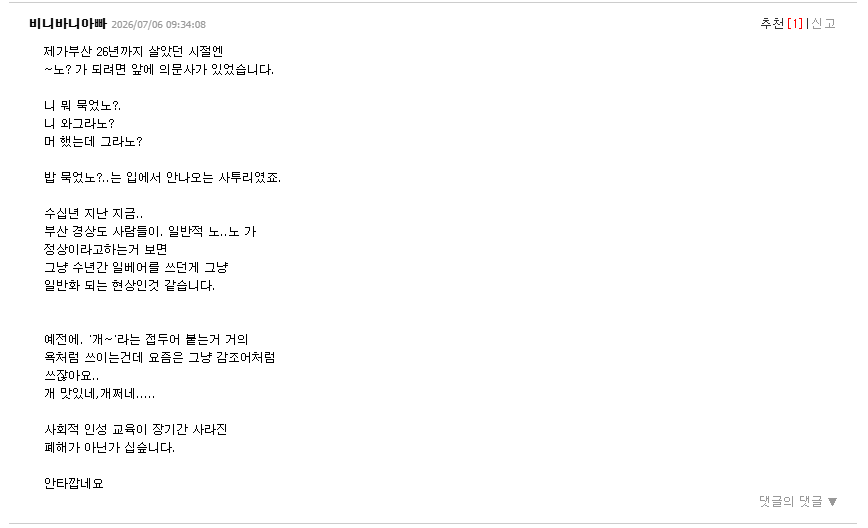 뭐뭐 ~ 노? 라는 단어의 일베 단어인지 실제 경상도인지 차이 아는 도움되는글