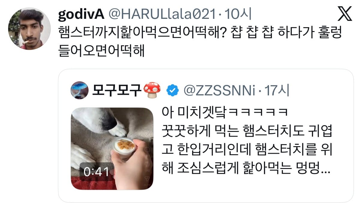 아이스크림 나눠먹는 강아지와 햄스터
