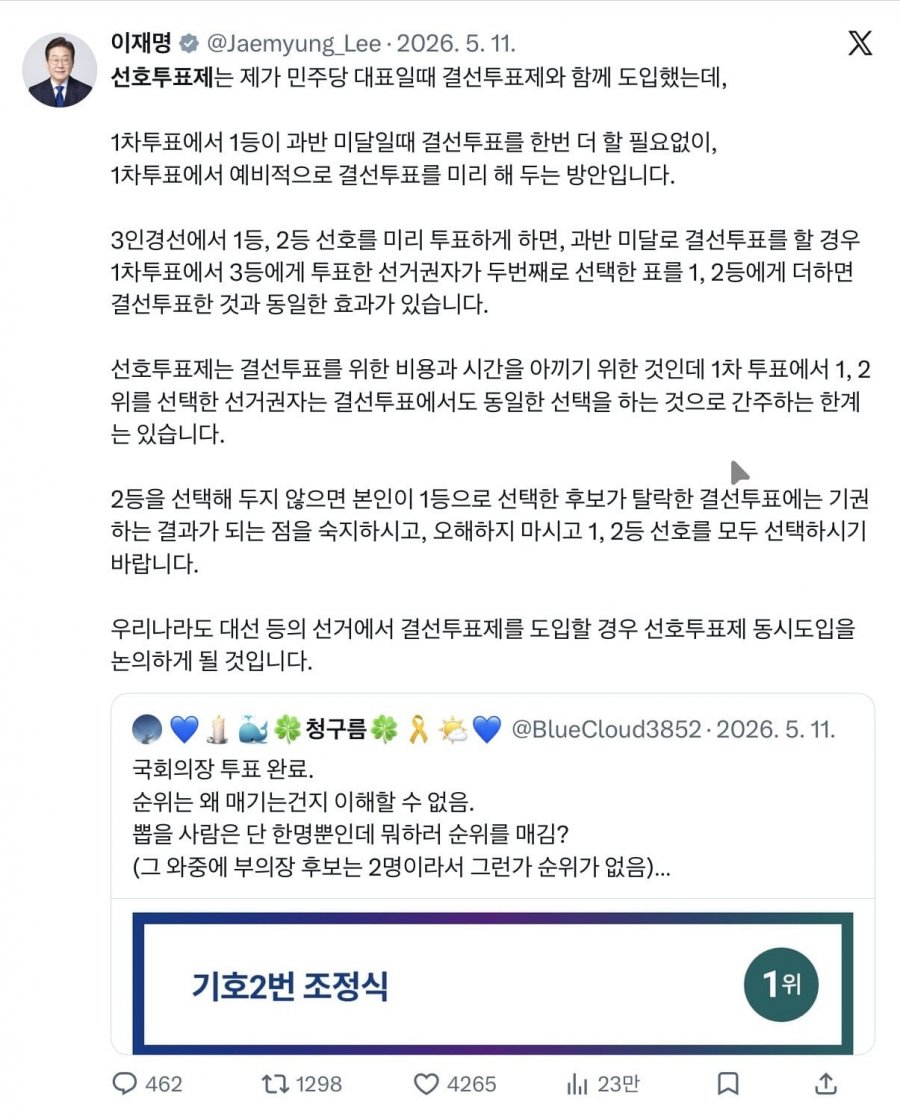 민주당 선호투표제도 그분의 픽대로??