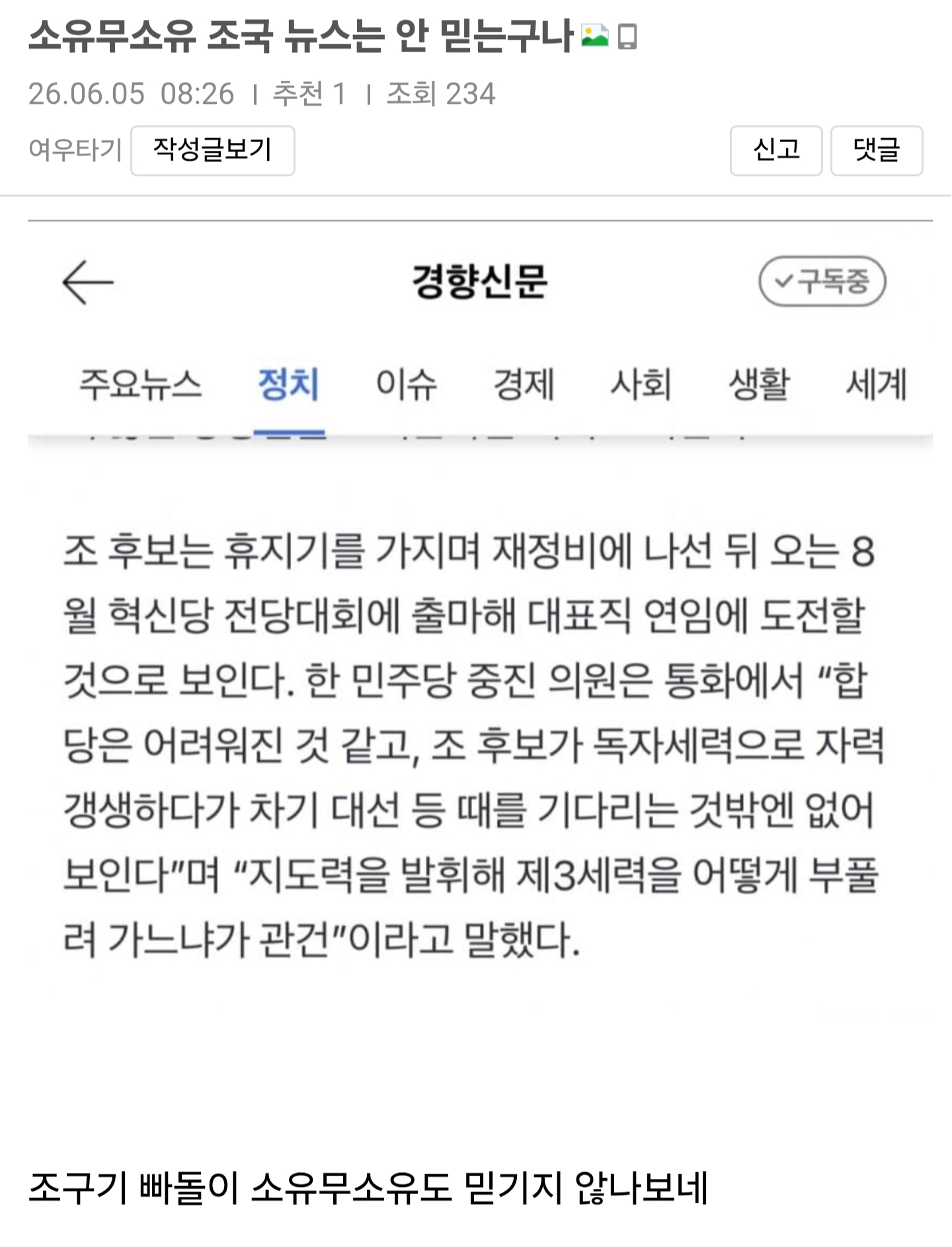 [구라타기] 조국 8월 당대표 선거에 나올 것