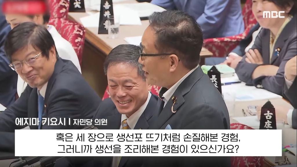 본인 나라의 여성 총리에게 대정부 질문 자리에서 생선 요리 할 줄 아냐고 물어보는 일본