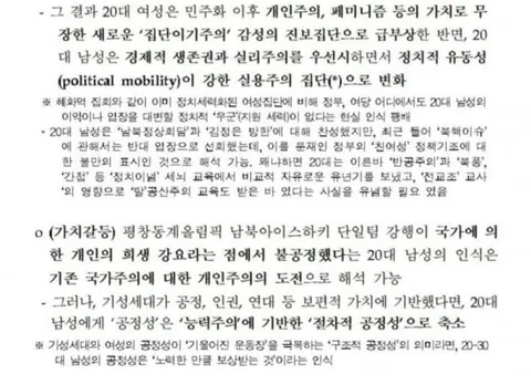 과거 20대 남성 지지율 하락 요인 분석.