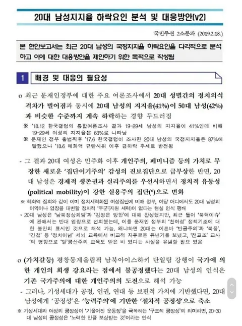 과거 20대 남성 지지율 하락 요인 분석.
