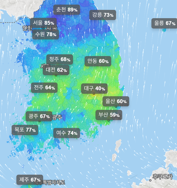 실시간 전국 기온,습도