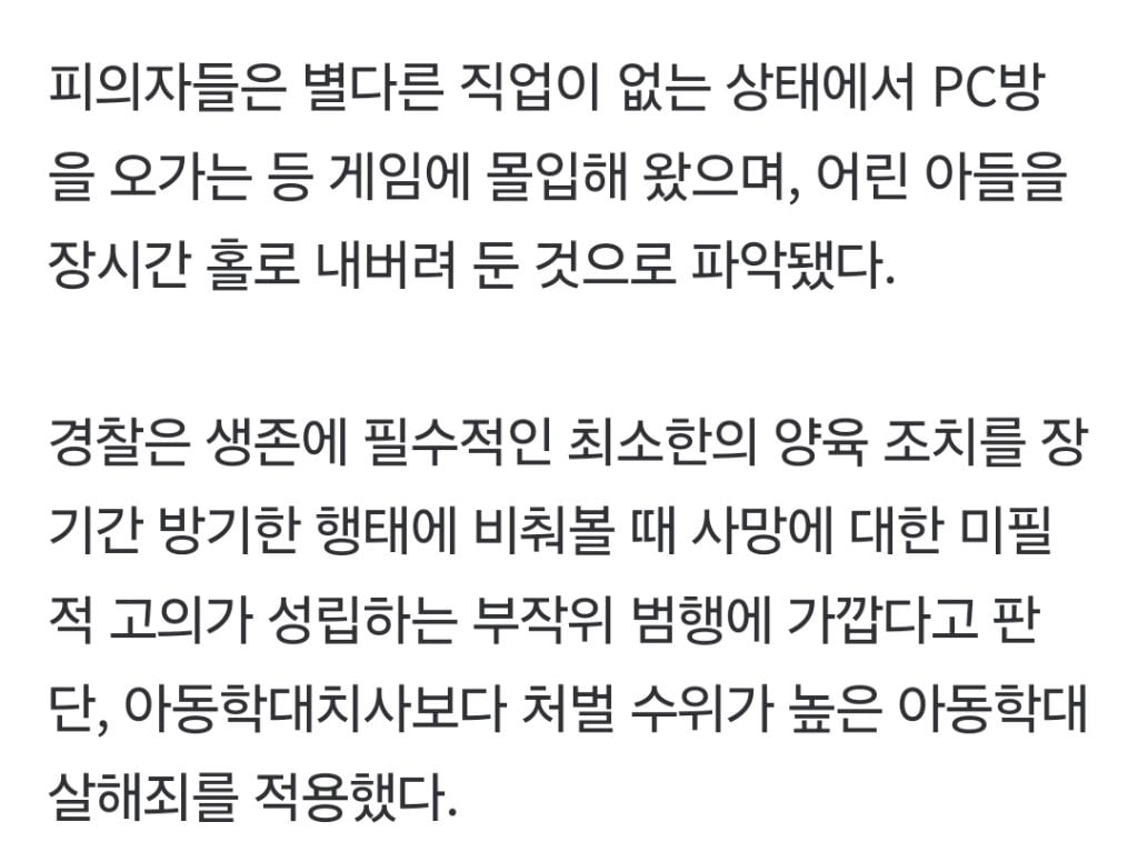 PC방 전전하던 20대 부부, 생후 7개월 아들은 방치돼 숨져