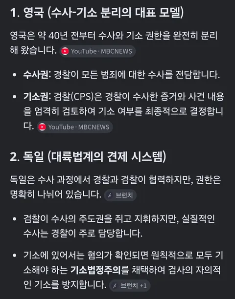 기소권수사권분리,보완수사권 해외사례