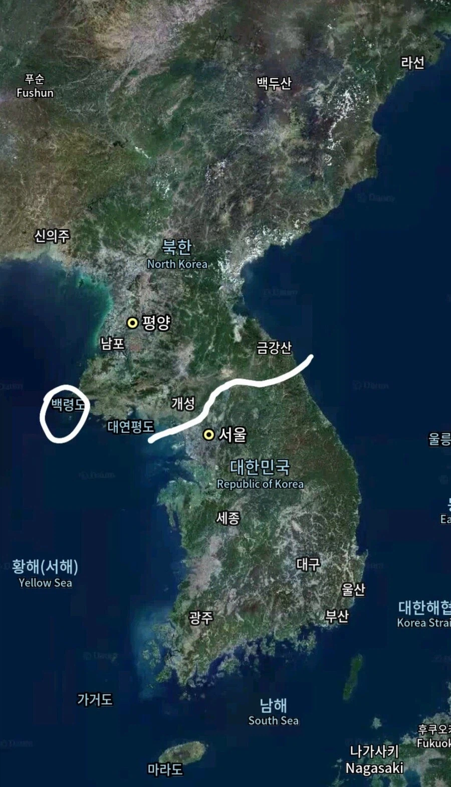 직접 보면 의외라는 백령도 위치