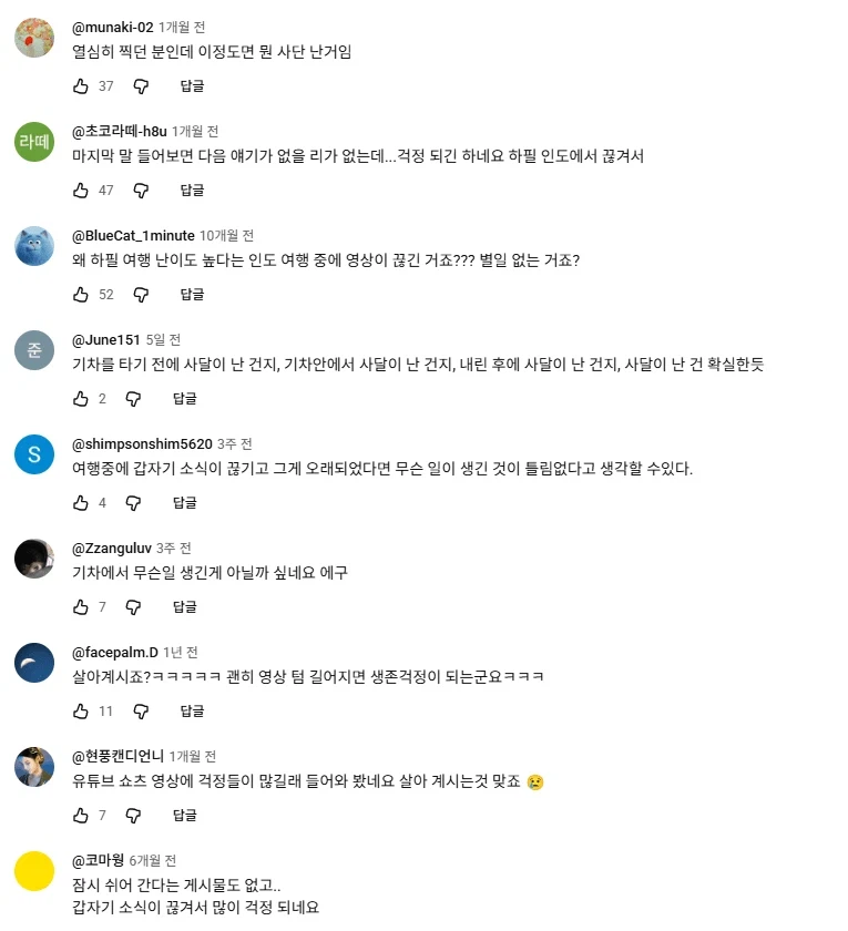 인도여행을 간후 1년째 영상이 안올라오는 여성 유튜버