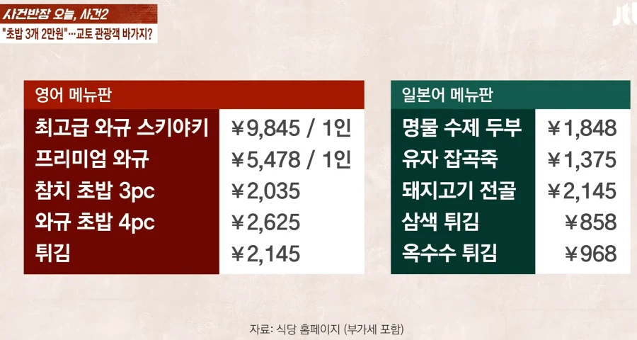 일본 교토식당. 외국인 전용? 바가지. 내용증명 소송