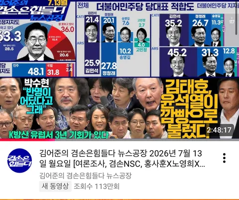 뉴공발 당대표 적합도조사