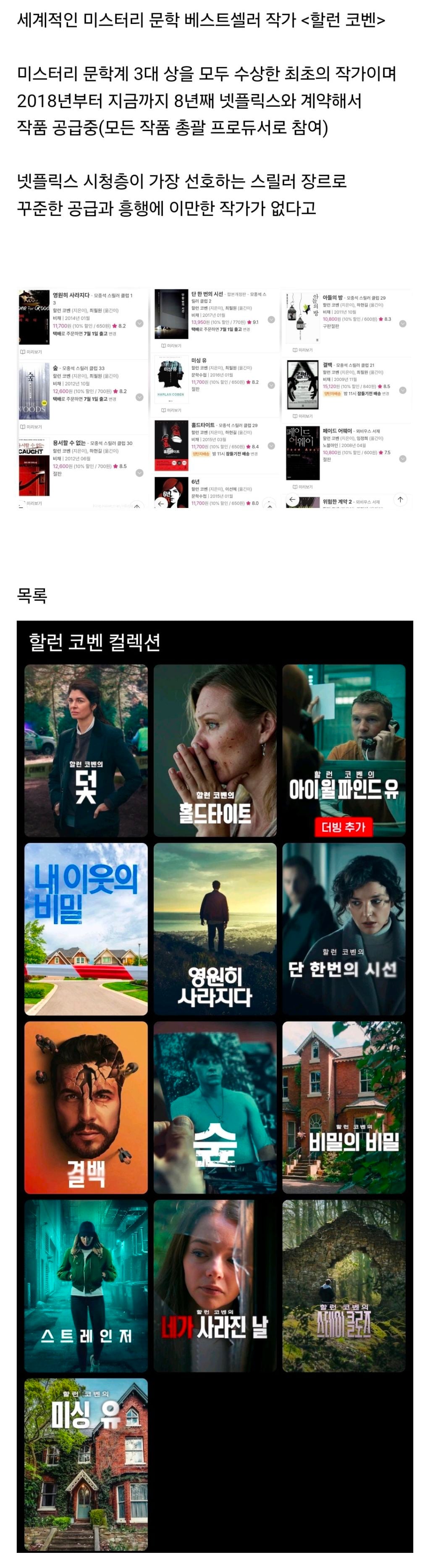 넷플릭스가 애지중지하는 미스터리 장르 작가 원탑