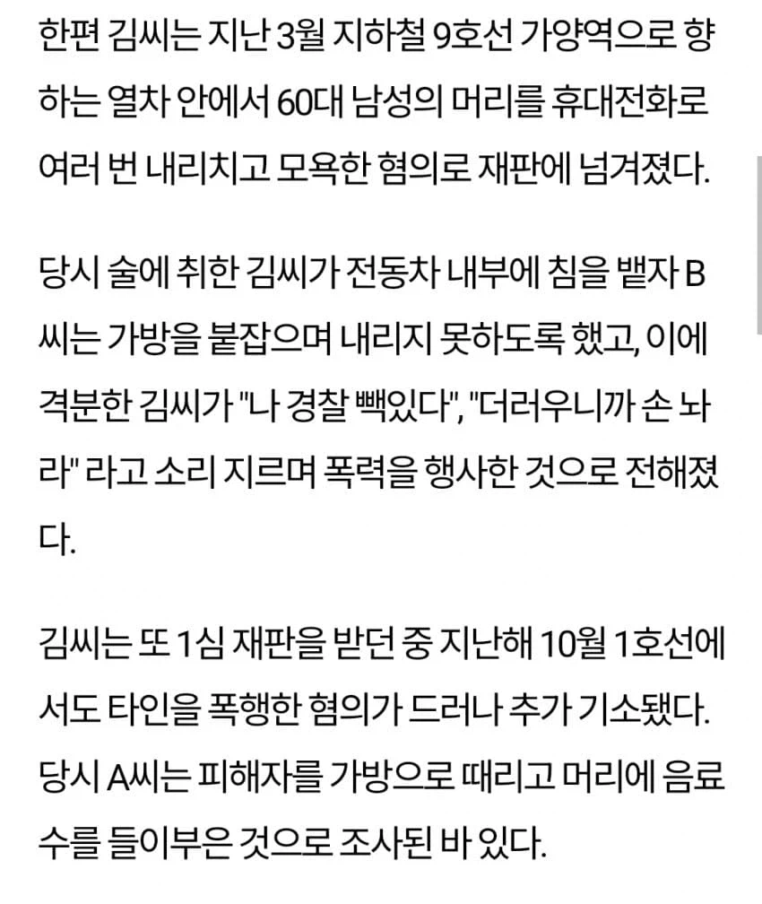 징역 1년 받은 4호선 뚝딱녀