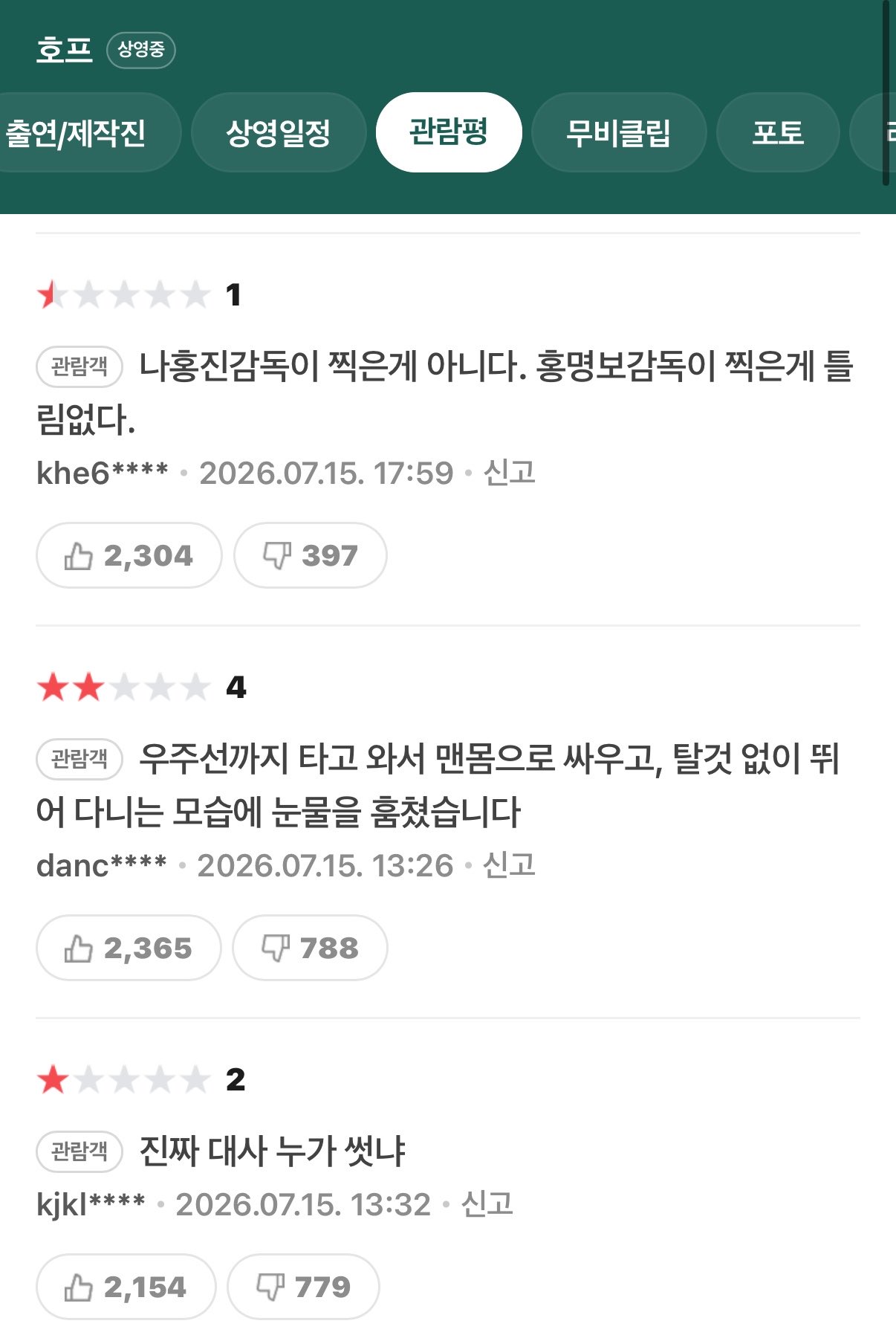 영화 호프 관람평 극과극 반응