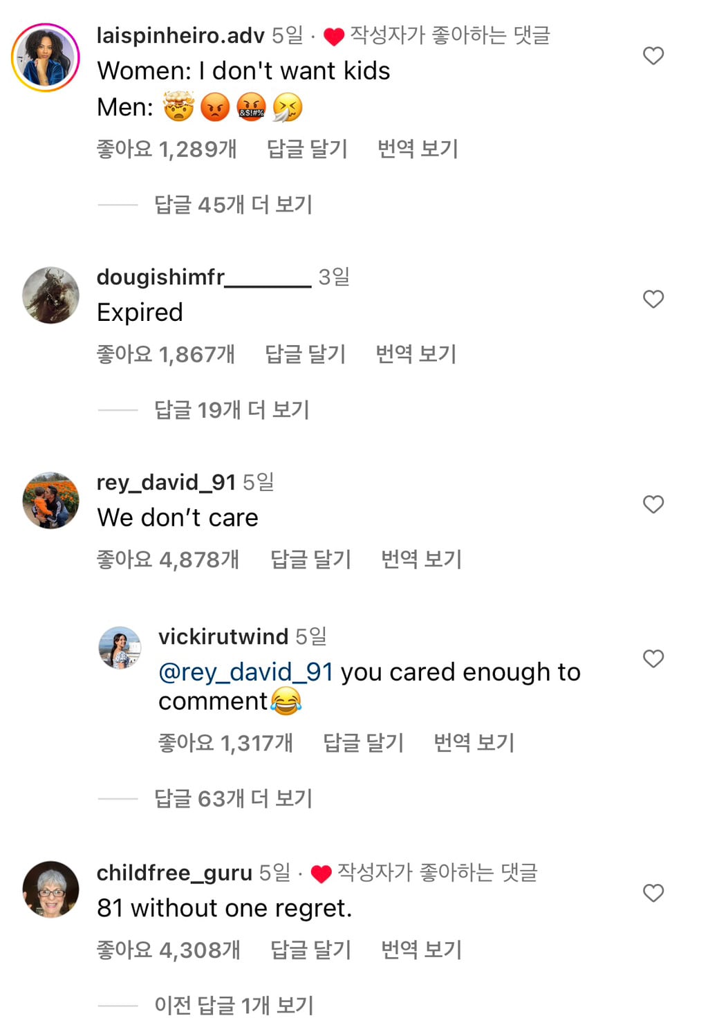 39살 비혼 비출산 여성 인스타 릴스에 달린 양남들 댓글