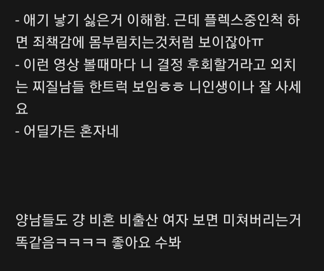 39살 비혼 비출산 여성 인스타 릴스에 달린 양남들 댓글
