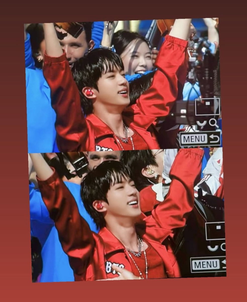 오늘 월드컵 하프타임쇼에서 붉은악마 착장으로 고음 말아준 방탄 진 ❤️