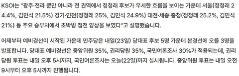 JTBC 정청래 25.7%, 김민석 21.5%