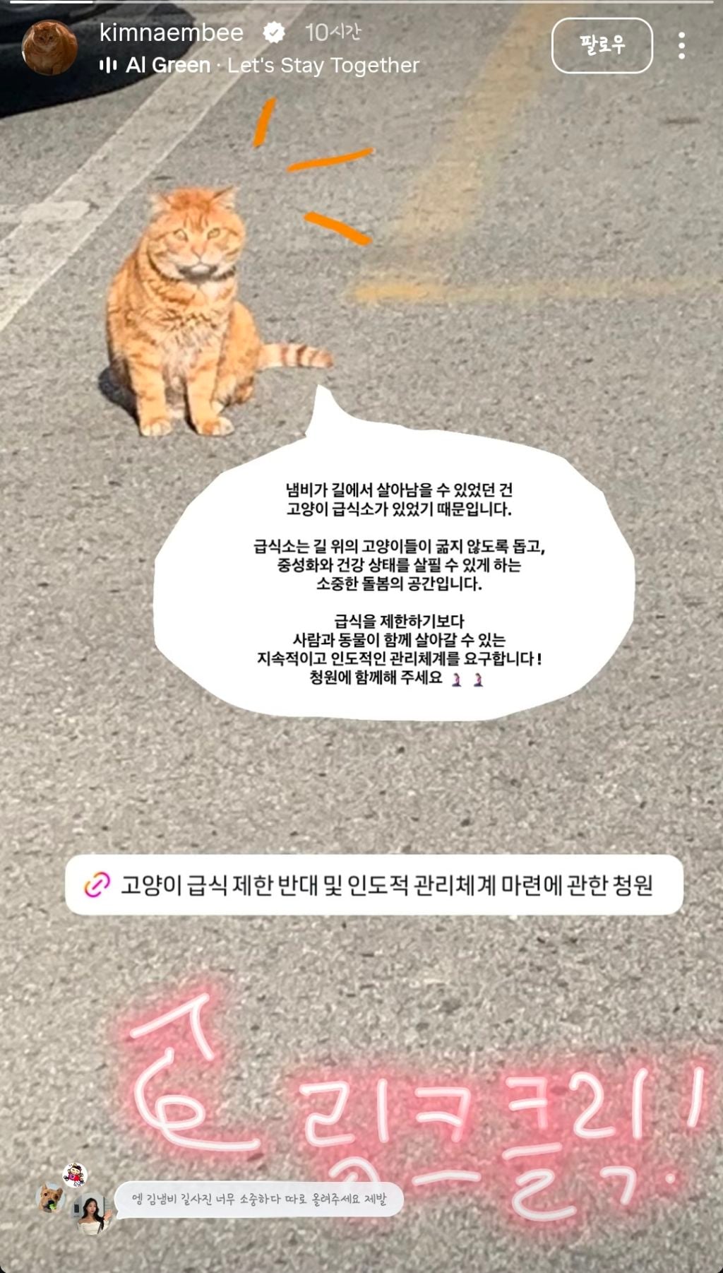 길고양이 급식제한 반대청원에 목소리 내준 사람들