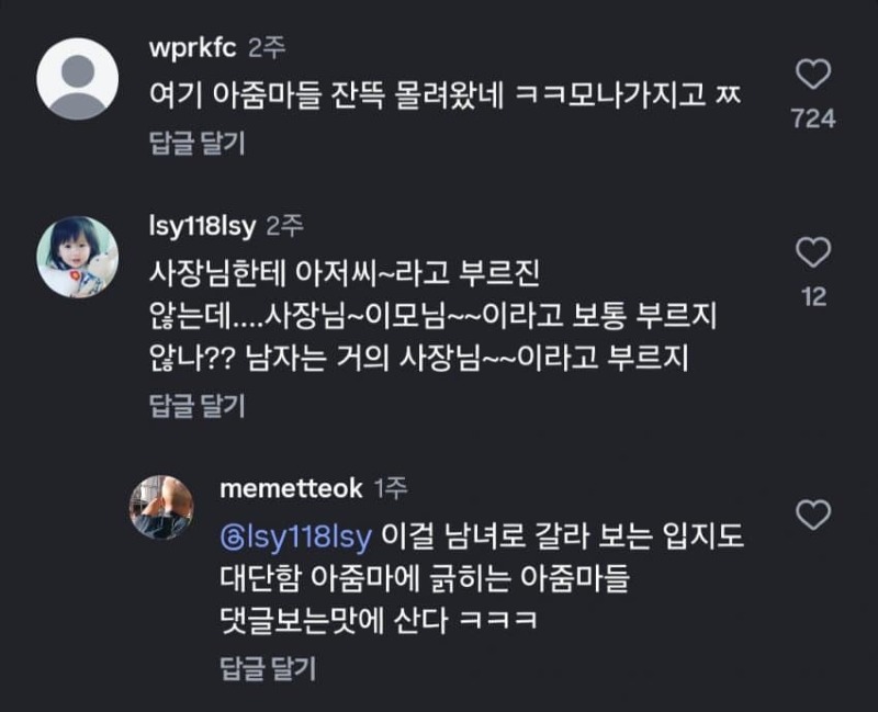 느닷없는 아줌마 논쟁