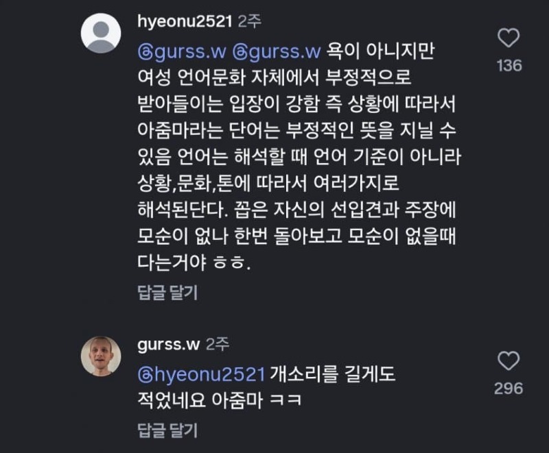 느닷없는 아줌마 논쟁