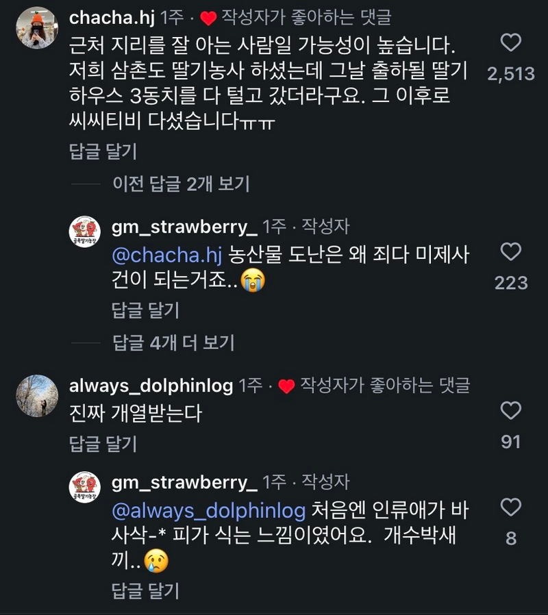 애써 지은 농작물을 짧은 틈에 도난 당했다